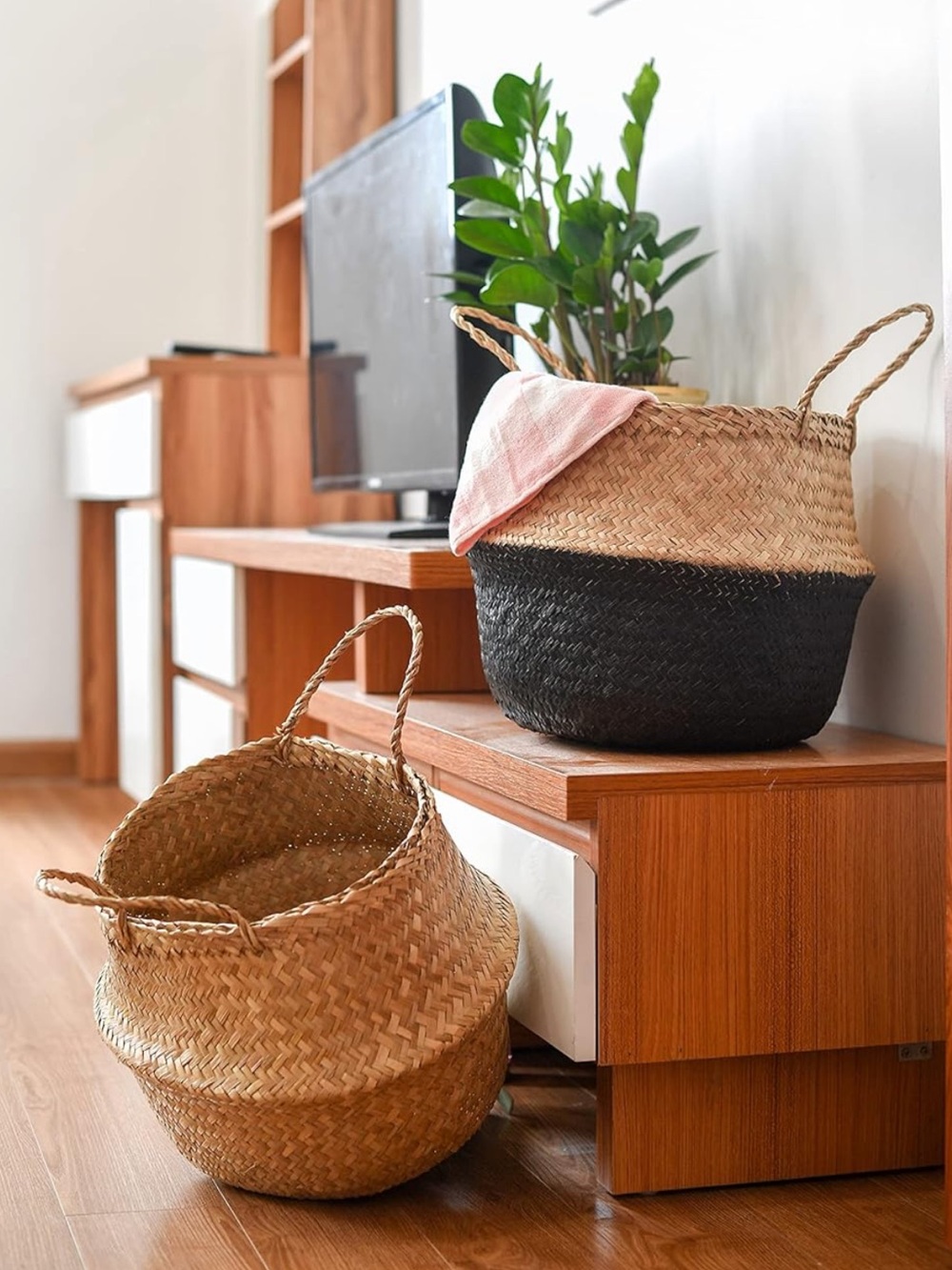 IKEA FLADIS Handwoven Seagrass Storage Basket - Black and Natural